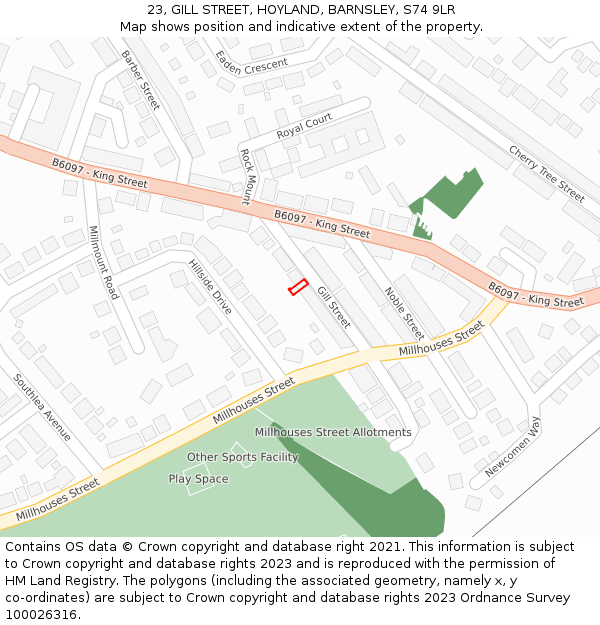 23, GILL STREET, HOYLAND, BARNSLEY, S74 9LR: Location map and indicative extent of plot