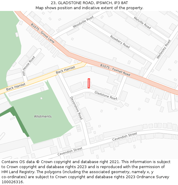 23, GLADSTONE ROAD, IPSWICH, IP3 8AT: Location map and indicative extent of plot