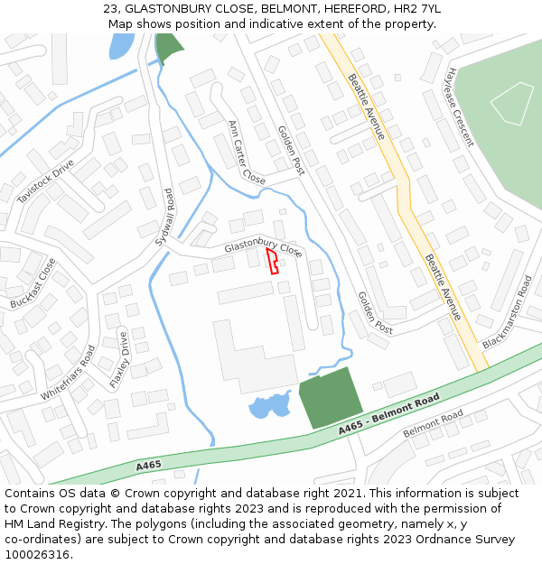 23, GLASTONBURY CLOSE, BELMONT, HEREFORD, HR2 7YL: Location map and indicative extent of plot