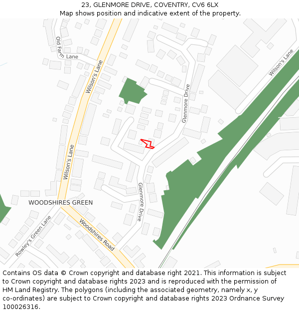 23, GLENMORE DRIVE, COVENTRY, CV6 6LX: Location map and indicative extent of plot