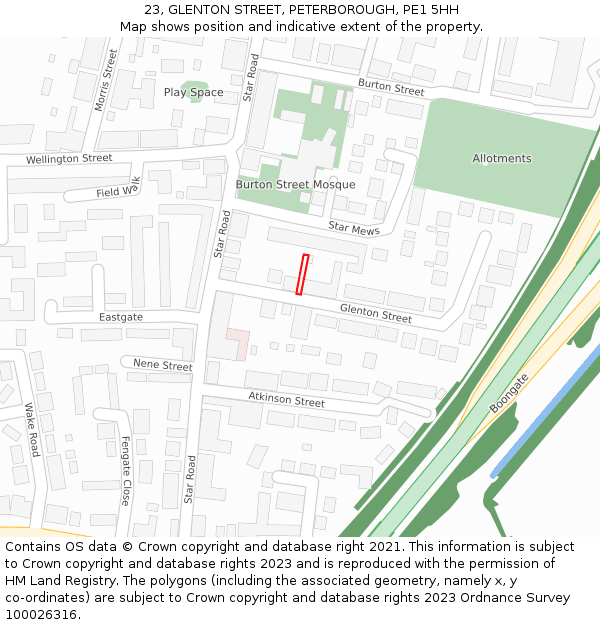 23, GLENTON STREET, PETERBOROUGH, PE1 5HH: Location map and indicative extent of plot
