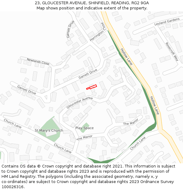 23, GLOUCESTER AVENUE, SHINFIELD, READING, RG2 9GA: Location map and indicative extent of plot