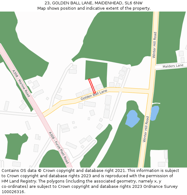 23, GOLDEN BALL LANE, MAIDENHEAD, SL6 6NW: Location map and indicative extent of plot