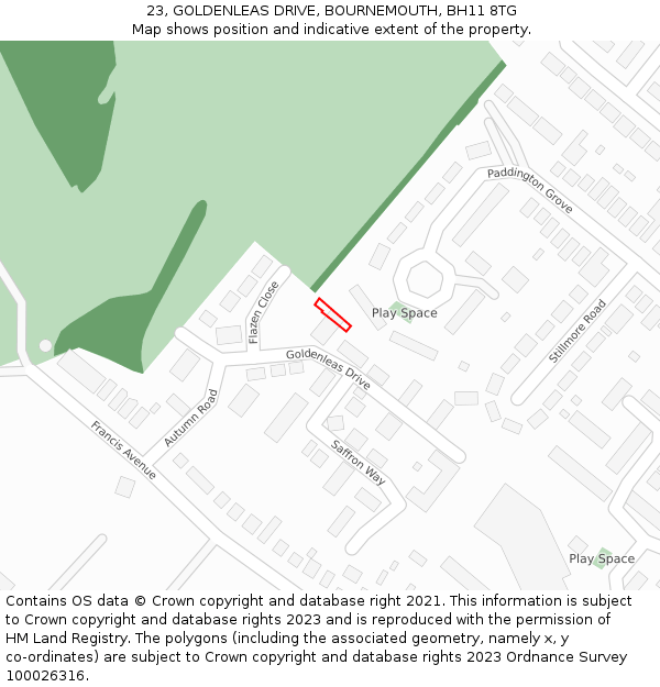 23, GOLDENLEAS DRIVE, BOURNEMOUTH, BH11 8TG: Location map and indicative extent of plot