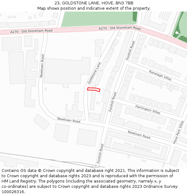 23, GOLDSTONE LANE, HOVE, BN3 7BB: Location map and indicative extent of plot
