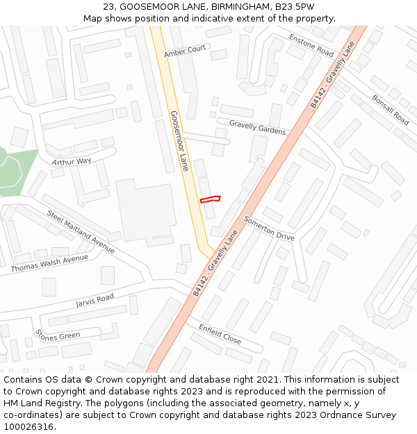 23, GOOSEMOOR LANE, BIRMINGHAM, B23 5PW: Location map and indicative extent of plot