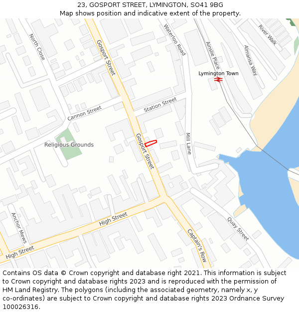 23, GOSPORT STREET, LYMINGTON, SO41 9BG: Location map and indicative extent of plot