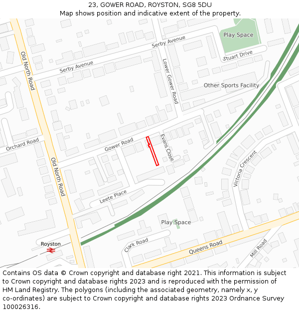23, GOWER ROAD, ROYSTON, SG8 5DU: Location map and indicative extent of plot