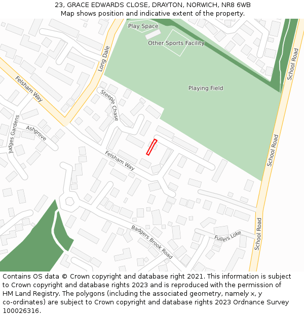 23, GRACE EDWARDS CLOSE, DRAYTON, NORWICH, NR8 6WB: Location map and indicative extent of plot