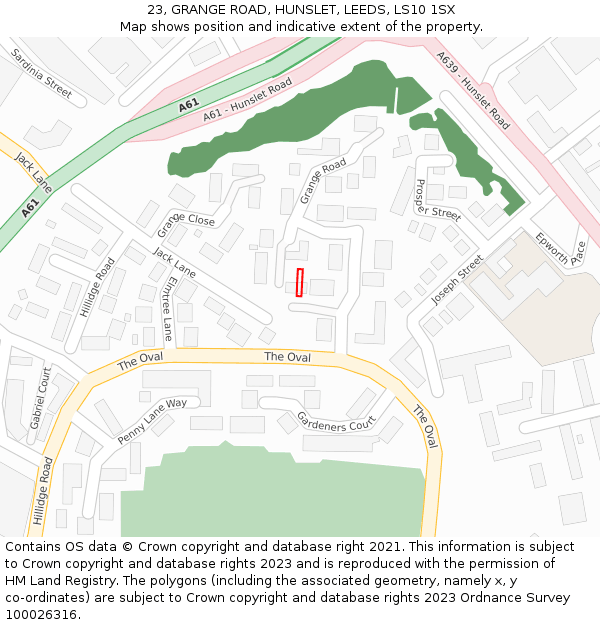 23, GRANGE ROAD, HUNSLET, LEEDS, LS10 1SX: Location map and indicative extent of plot