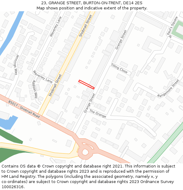 23, GRANGE STREET, BURTON-ON-TRENT, DE14 2ES: Location map and indicative extent of plot