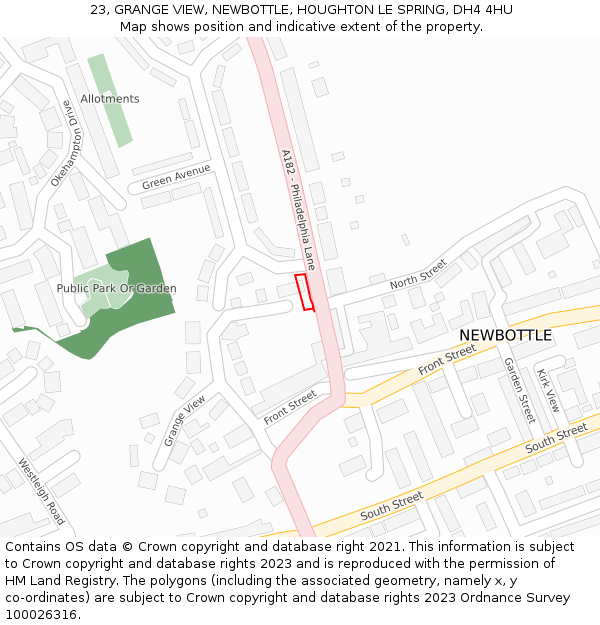 23, GRANGE VIEW, NEWBOTTLE, HOUGHTON LE SPRING, DH4 4HU: Location map and indicative extent of plot