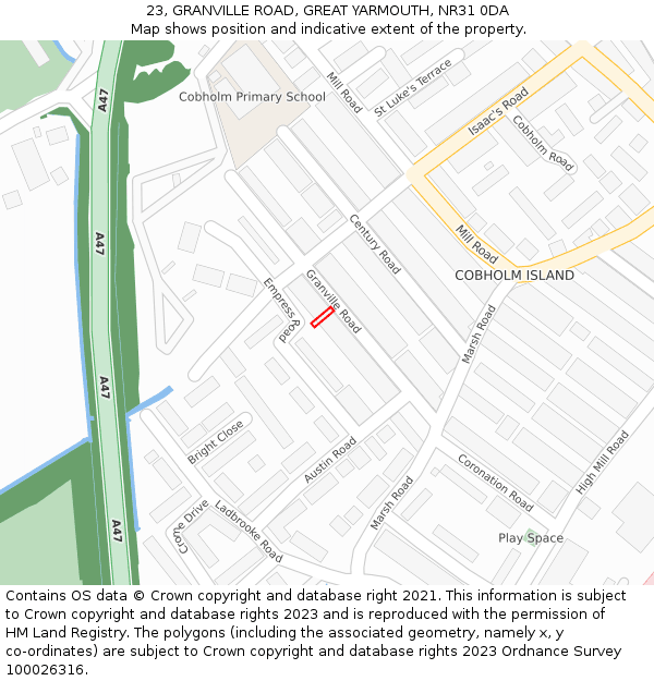 23, GRANVILLE ROAD, GREAT YARMOUTH, NR31 0DA: Location map and indicative extent of plot