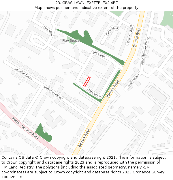 23, GRAS LAWN, EXETER, EX2 4RZ: Location map and indicative extent of plot