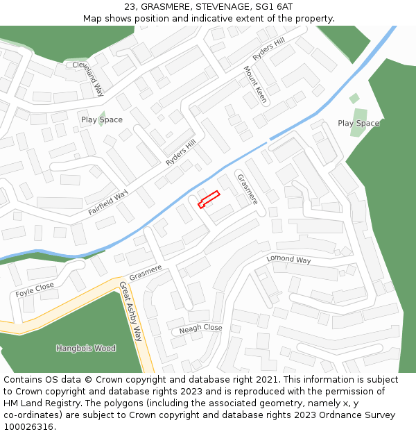 23, GRASMERE, STEVENAGE, SG1 6AT: Location map and indicative extent of plot