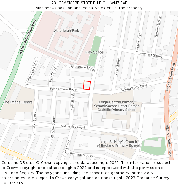 23, GRASMERE STREET, LEIGH, WN7 1XE: Location map and indicative extent of plot