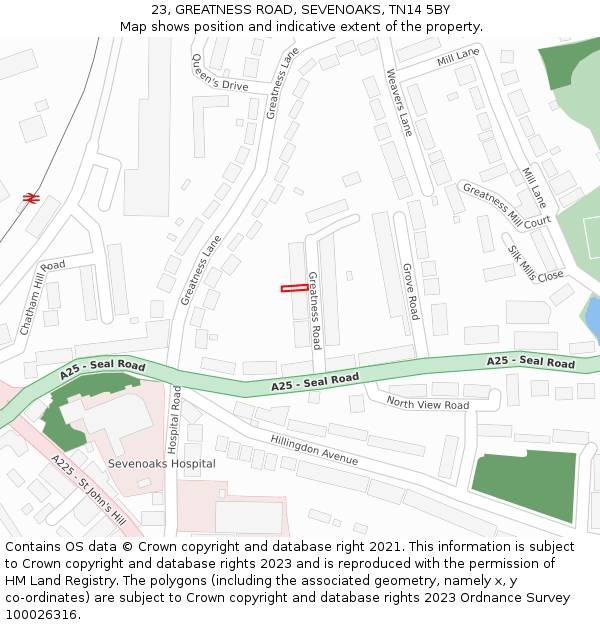 23, GREATNESS ROAD, SEVENOAKS, TN14 5BY: Location map and indicative extent of plot