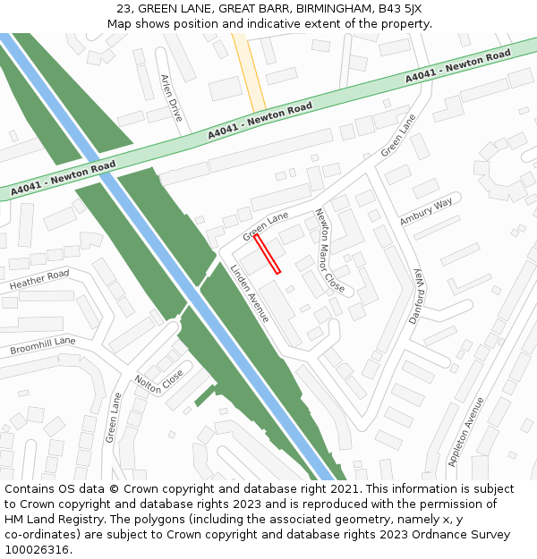 23, GREEN LANE, GREAT BARR, BIRMINGHAM, B43 5JX: Location map and indicative extent of plot