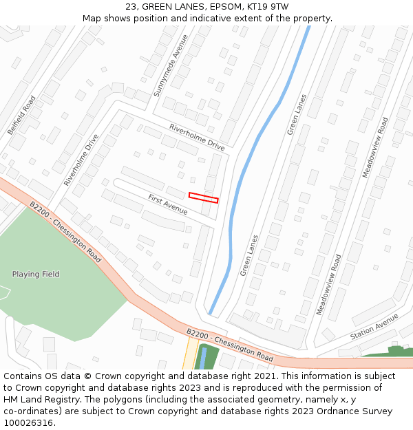 23, GREEN LANES, EPSOM, KT19 9TW: Location map and indicative extent of plot