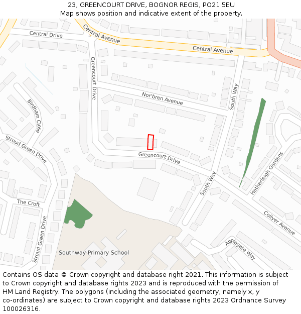 23, GREENCOURT DRIVE, BOGNOR REGIS, PO21 5EU: Location map and indicative extent of plot