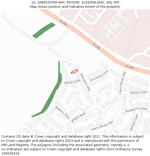 23, GREENSTEM WAY, RYHOPE, SUNDERLAND, SR2 0FP: Location map and indicative extent of plot