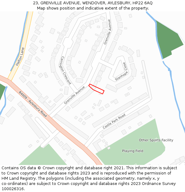 23, GRENVILLE AVENUE, WENDOVER, AYLESBURY, HP22 6AQ: Location map and indicative extent of plot