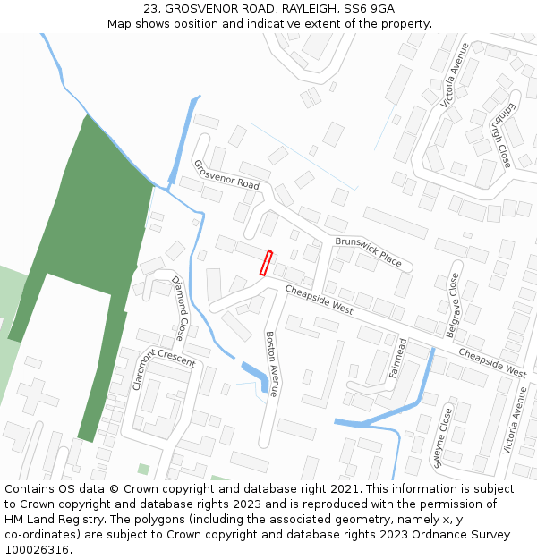 23, GROSVENOR ROAD, RAYLEIGH, SS6 9GA: Location map and indicative extent of plot