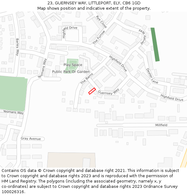 23, GUERNSEY WAY, LITTLEPORT, ELY, CB6 1GD: Location map and indicative extent of plot