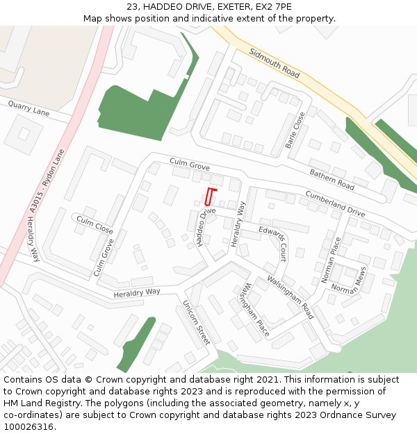 23, HADDEO DRIVE, EXETER, EX2 7PE: Location map and indicative extent of plot