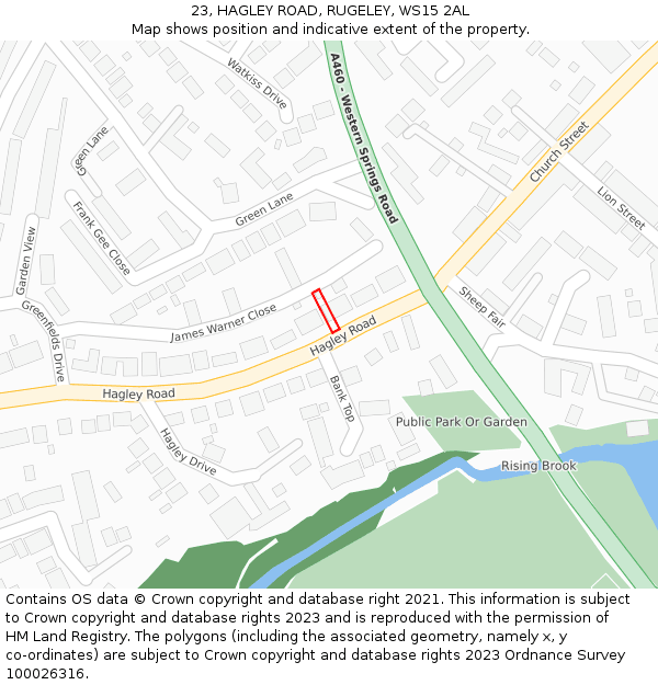 23, HAGLEY ROAD, RUGELEY, WS15 2AL: Location map and indicative extent of plot
