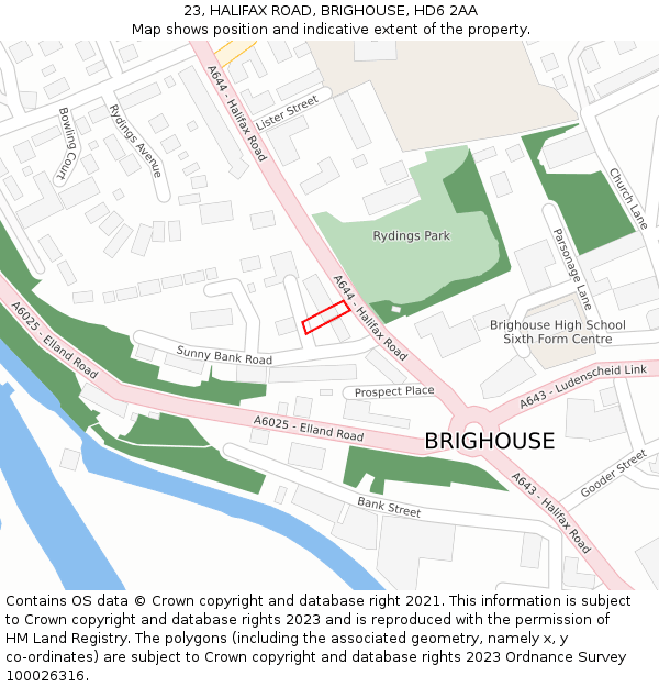 23, HALIFAX ROAD, BRIGHOUSE, HD6 2AA: Location map and indicative extent of plot