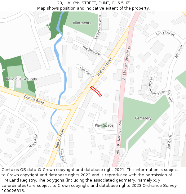23, HALKYN STREET, FLINT, CH6 5HZ: Location map and indicative extent of plot