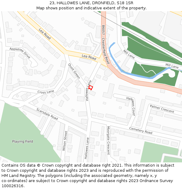 23, HALLOWES LANE, DRONFIELD, S18 1SR: Location map and indicative extent of plot