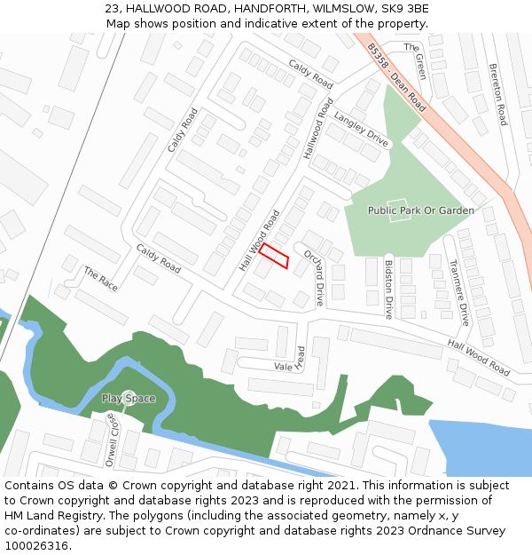 23, HALLWOOD ROAD, HANDFORTH, WILMSLOW, SK9 3BE: Location map and indicative extent of plot