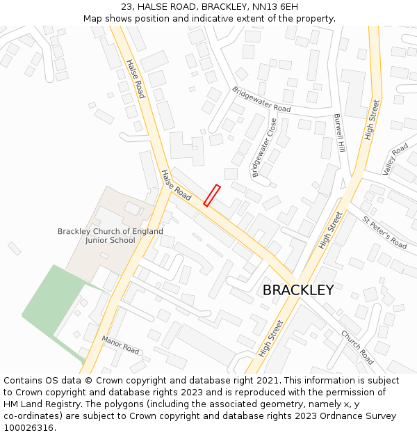 23, HALSE ROAD, BRACKLEY, NN13 6EH: Location map and indicative extent of plot
