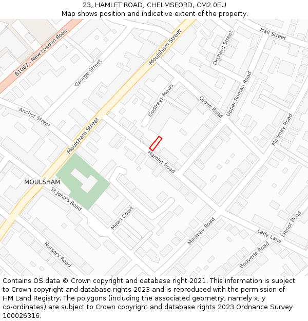 23, HAMLET ROAD, CHELMSFORD, CM2 0EU: Location map and indicative extent of plot