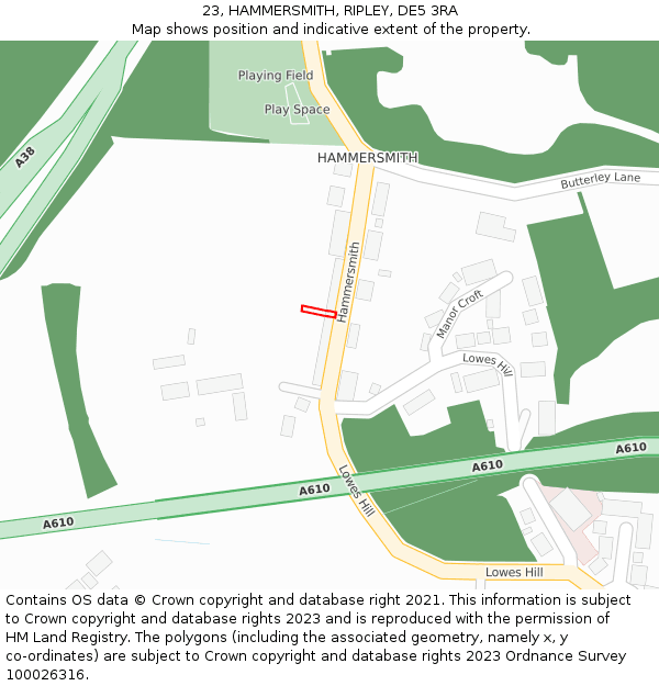 23, HAMMERSMITH, RIPLEY, DE5 3RA: Location map and indicative extent of plot