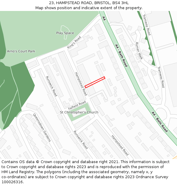 23, HAMPSTEAD ROAD, BRISTOL, BS4 3HL: Location map and indicative extent of plot