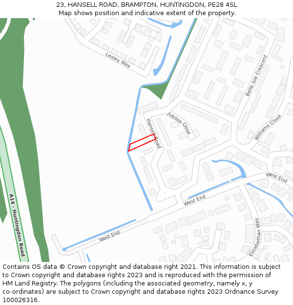 23, HANSELL ROAD, BRAMPTON, HUNTINGDON, PE28 4SL: Location map and indicative extent of plot