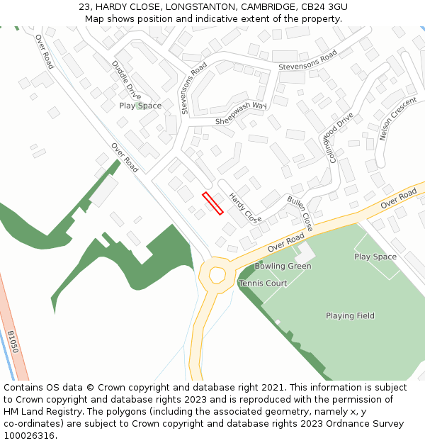 23, HARDY CLOSE, LONGSTANTON, CAMBRIDGE, CB24 3GU: Location map and indicative extent of plot