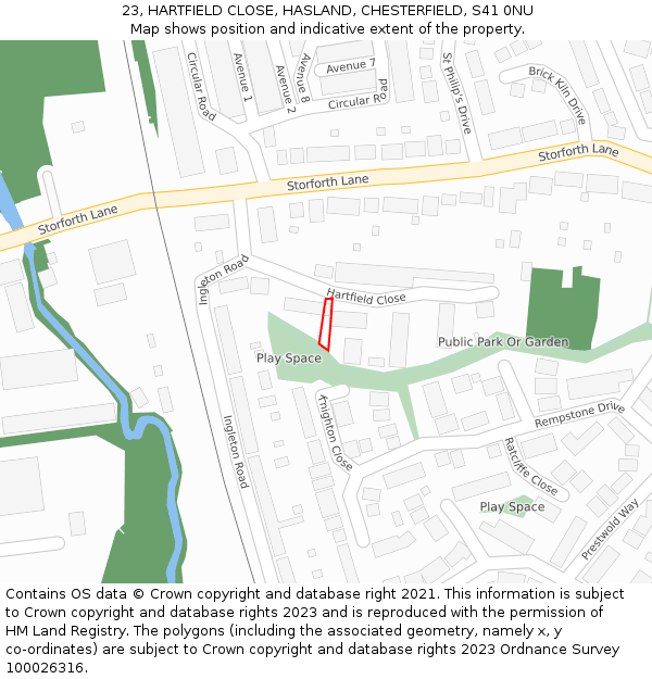 23, HARTFIELD CLOSE, HASLAND, CHESTERFIELD, S41 0NU: Location map and indicative extent of plot