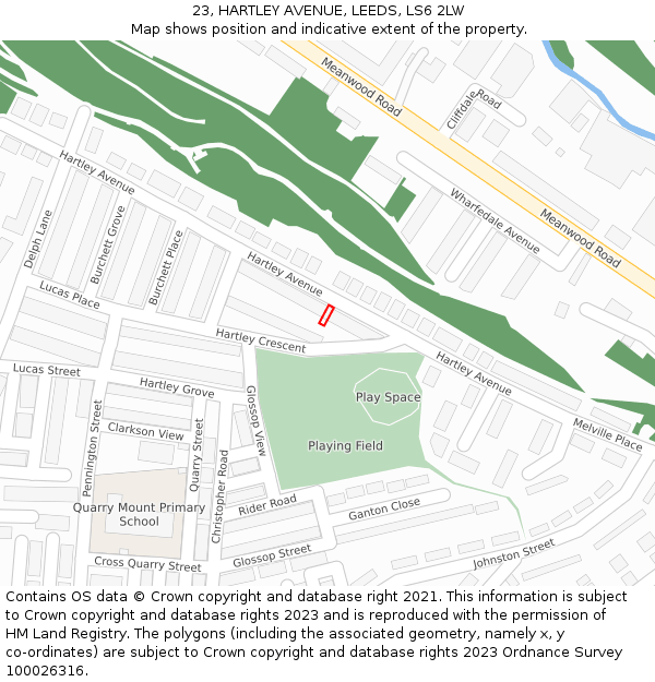 23, HARTLEY AVENUE, LEEDS, LS6 2LW: Location map and indicative extent of plot