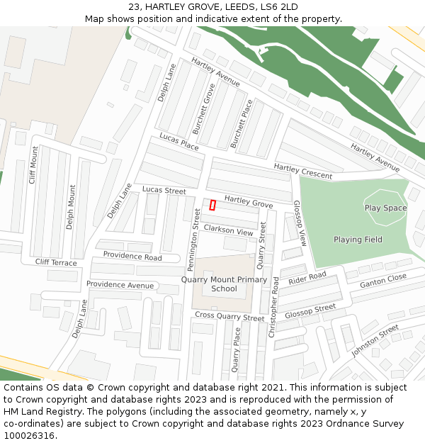 23, HARTLEY GROVE, LEEDS, LS6 2LD: Location map and indicative extent of plot