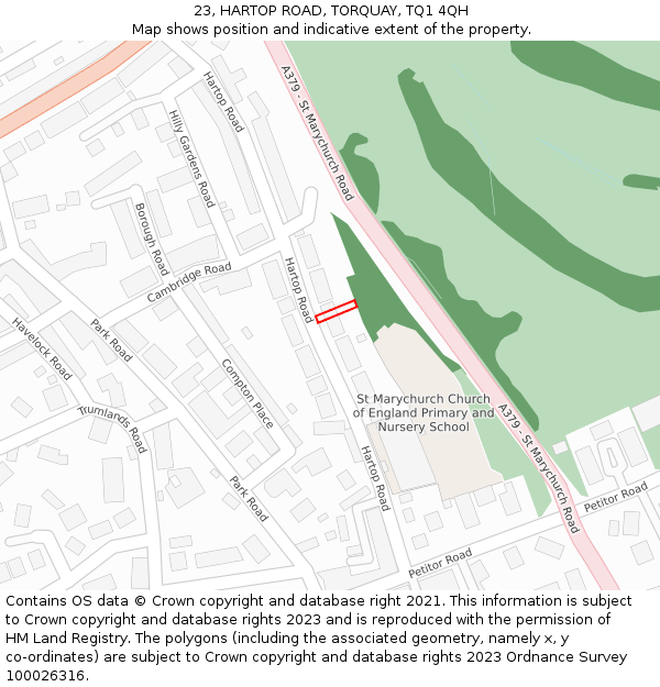 23, HARTOP ROAD, TORQUAY, TQ1 4QH: Location map and indicative extent of plot