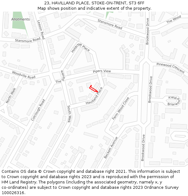 23, HAVILLAND PLACE, STOKE-ON-TRENT, ST3 6FF: Location map and indicative extent of plot