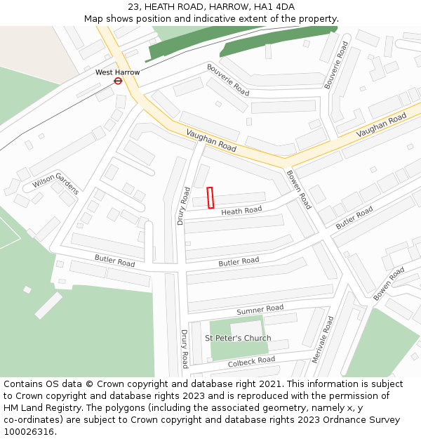 23, HEATH ROAD, HARROW, HA1 4DA: Location map and indicative extent of plot