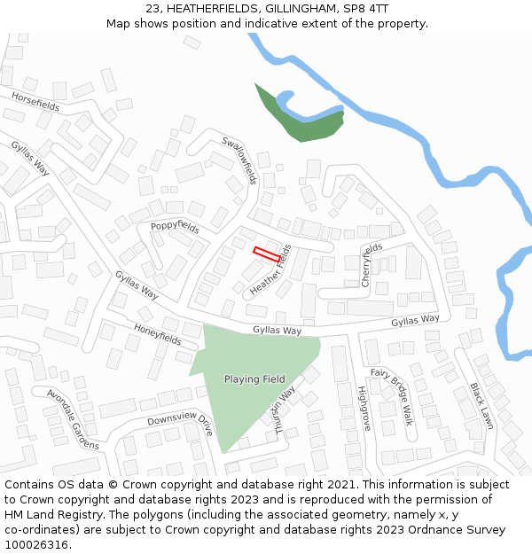 23, HEATHERFIELDS, GILLINGHAM, SP8 4TT: Location map and indicative extent of plot