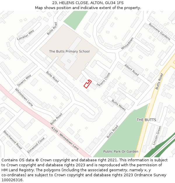 23, HELENS CLOSE, ALTON, GU34 1FS: Location map and indicative extent of plot