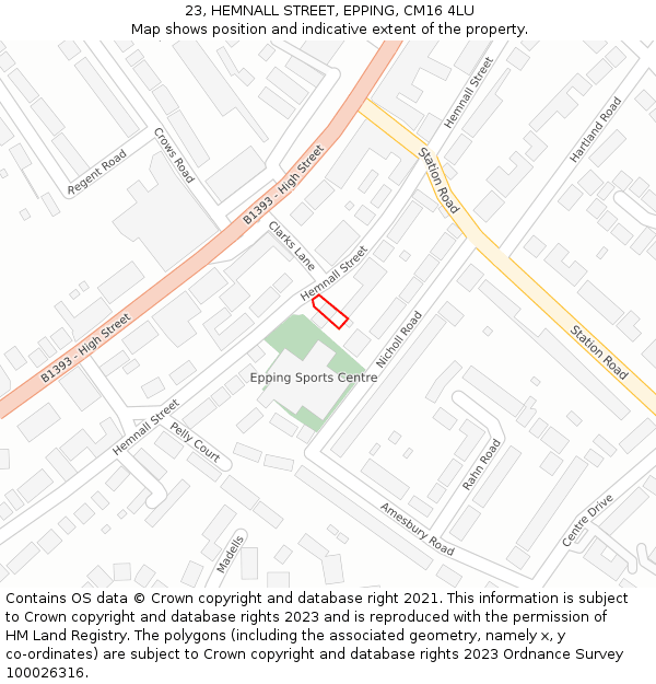 23, HEMNALL STREET, EPPING, CM16 4LU: Location map and indicative extent of plot