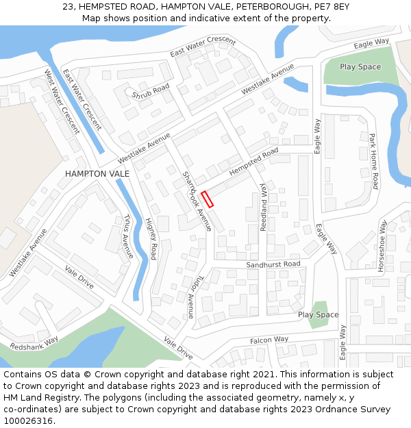 23, HEMPSTED ROAD, HAMPTON VALE, PETERBOROUGH, PE7 8EY: Location map and indicative extent of plot